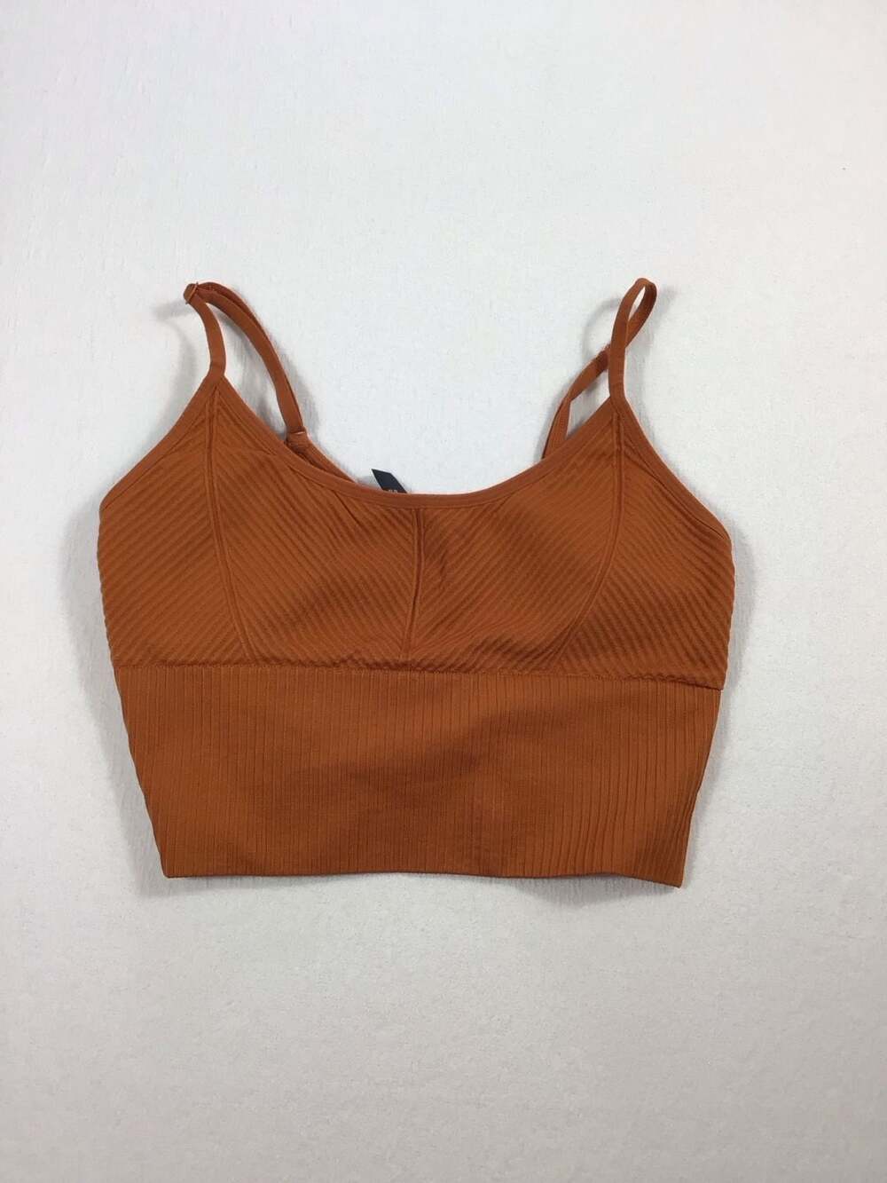 PINK Active Seamless Lightly Lined Ribbed Sports Bra - Burnt Orange Size S